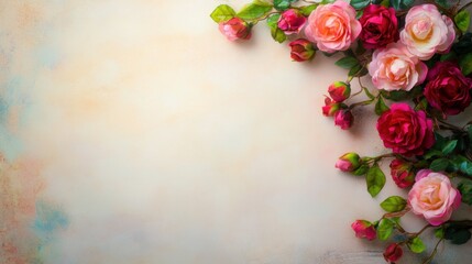 Beautiful arrangement of roses on a textured background with soft colors