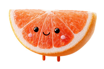 Adorable and Cute Cartoon Style Orange Slice with a Smiling Face, Large Bright Eyes, Blushing Cheeks, and Tiny Legs on a White Background
