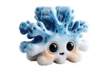 Adorable Cute Cartoon Style Blue Coral Reef Character with Big Eyes and Playful Expression for Children's Toys Marine Life Illustration