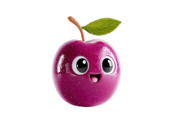 Cute Cartoon Purple Cherry Character with Big Eyes and Smiling Face, Fresh Fruit Illustration for Children's Food and Snack Themes