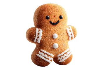 Cheerful Gingerbread Man Cookie with Smile Detail and White Icing Decorations on Arms and Legs, Classic Holiday Bakery Treat for Christmas and Winter Seasons
