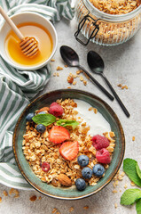 Granola bowl with yogurt and fresh berries
