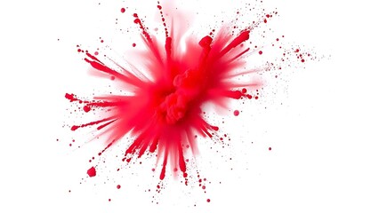 Vibrant red Holi powder explosion captured dynamically against a white background.