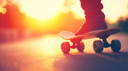 Skateboarding at sunset with vibrant colors and dynamic movement
