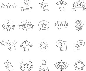 Collection of clean modern line icons representing star ratings and user feedback elements perfect for digital interfaces and applications