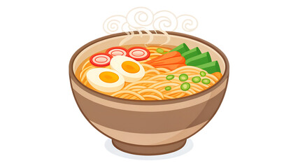 Delicious bowl of ramen with egg, vegetables, and broth isolated on transparent background, a classic Japanese noodle soup