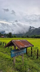 mountain landscape with wooden house