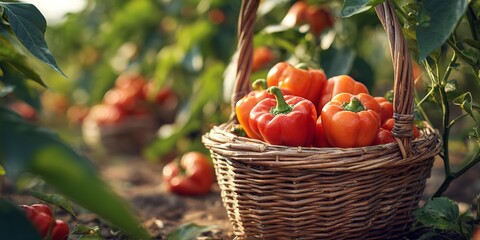 Sweet peppers are in a basket.