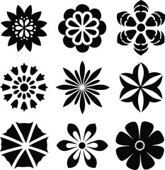 Elegant Black and White Floral Vector Graphics Collection Assortment of Diverse Flower Designs for Creative Projects and Ornamental Applications