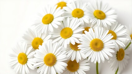 Obraz premium Fresh daisies in full bloom on a clean white background.