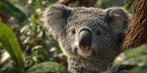 A koala is sitting on a tree branch