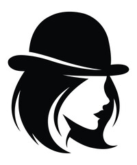 Elegant Woman Silhouette with Hat Vector Illustration.