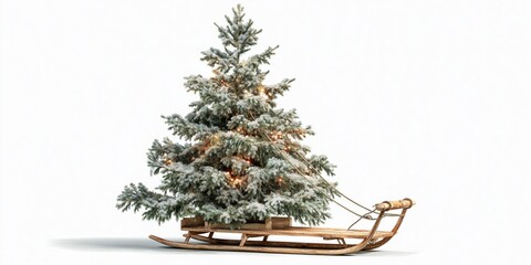 a sleigh with a Christmas tree