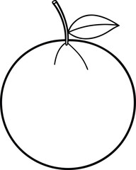 Simple Line Art Illustration of a Fresh Orange with a Stem and Leaf