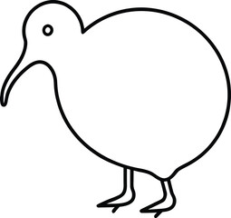Simple Line Art Illustration of a Kiwi Bird Standing on White Background