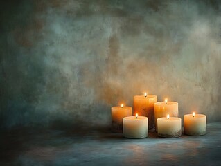 Serene candles on textured backdrop create an atmosphere of quiet contemplation