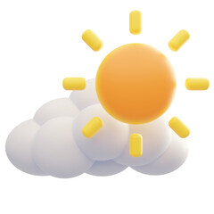Cartoon Orange Sun Shining Above White Cloud Against Transparent Background Icon