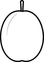 Simple Outline Drawing of a Round Fruit with a Stem and Dotted Line Detail