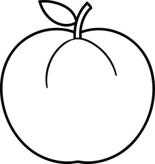 Simple Outline Drawing of a Peach with Stem and Leaf