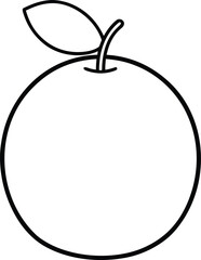 Simple Outline of an Apple with a Leaf and Stem, Black and White Line Art