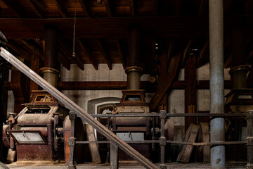 Historic machinery in an old industrial workshop showcasing craftsmanship and engineering heritage