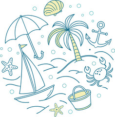Whimsical Beach Day Adventure A Playful Illustration with Seaside Elements and Summery Fun for Relaxation and Imagination