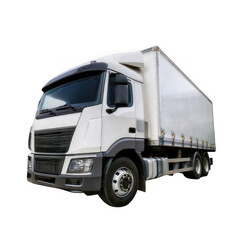 a white truck with a large box isolated on white and transparent background