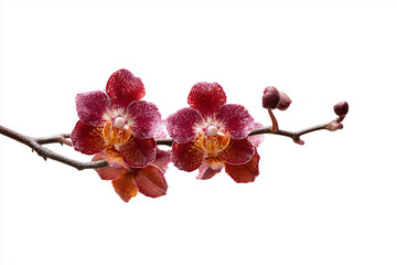 Colorful orchid flowers in shades of pink and orange, isolated on white background.
