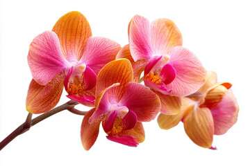 Colorful orchid flowers in shades of pink and orange, isolated on white background.