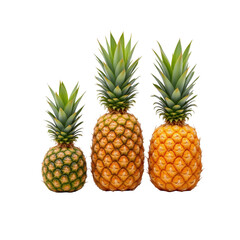 Fototapeta premium Fresh Tropical Pineapples in Various Sizes Isolated on Transparent background