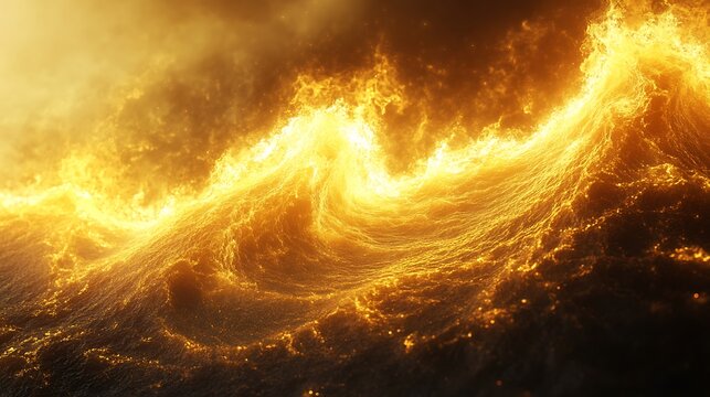 Golden tempest: Luminous waves crashing in a surreal seascape display