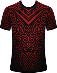 Tribal T-shirt with Red and Black Swirls