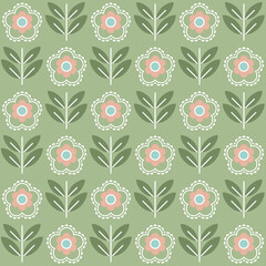 Pastel seamless pattern with flowers in green background