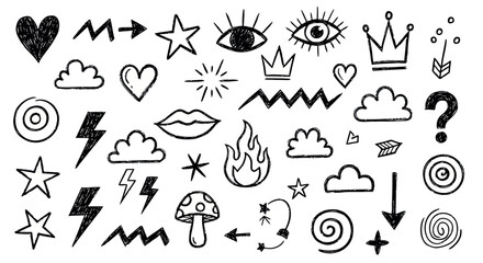 Vector art of collection of handdrawn doodle icons and symbols