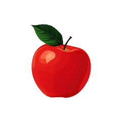 Bright red apple with a leaf on transparent background