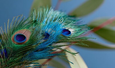 Obraz premium close-up of peacock feathers, showcasing their vibrant colors and intricate pattern