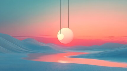 Surreal Landscape with Floating Spheres and Pastel Skies for Dreamy Scenarios
