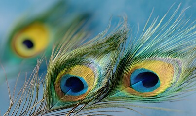 Obraz premium close-up of peacock feathers, showcasing their vibrant colors and intricate pattern