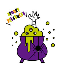 大釜からゾンビの腕が出ているハロウィンのイラスト素材