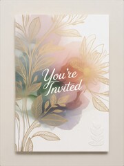 Elegant Youre Invited Card with Watercolor Floral Design.