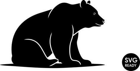 Powerful black bear silhouette poised for action, embodying wild nature and strength in a bold, iconic design perfect for adventurous brands.