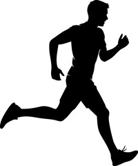 Dynamic silhouette of athletic man running powerfully, capturing motion and speed for sports or fitness concepts.