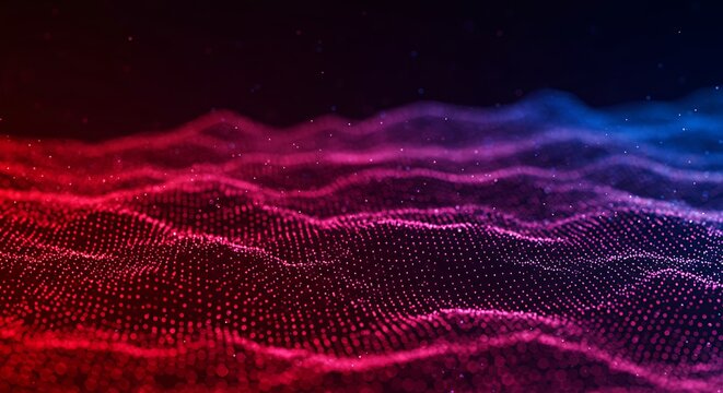 Abstract digital wave with particles in a dynamic wave pattern landscape