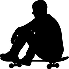 Dynamic silhouette of a young skater resting on skateboard capturing urban youth culture and active lifestyle vibes