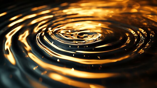 Abstract golden liquid ripples reflecting light creating a mesmerizing pattern