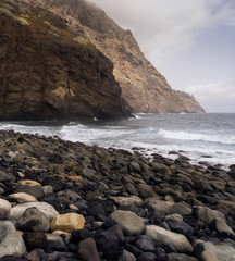 Stunning Rocky Shores of Tamadite Beach in Anaga, Tenerife During a Cloudy Day