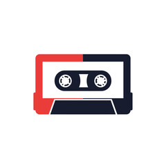 Obraz premium Minimalist Two-Tone Graphic Icon of a Retro Audio Cassette Tape, Symbolizing Vintage Music Playback and Old-School Sound Technology