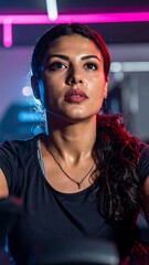 Woman working out on stationary bike (3)