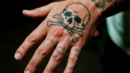 A person's hand with a tattoo. Criminal, gang, tattoos, identity, crime