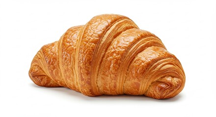 Golden Croissant Isolated on White Background.